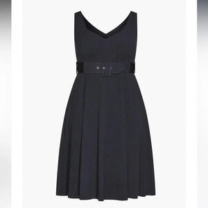 City Chic Noval Belted Black V-Neck Dress Size XXL/24
